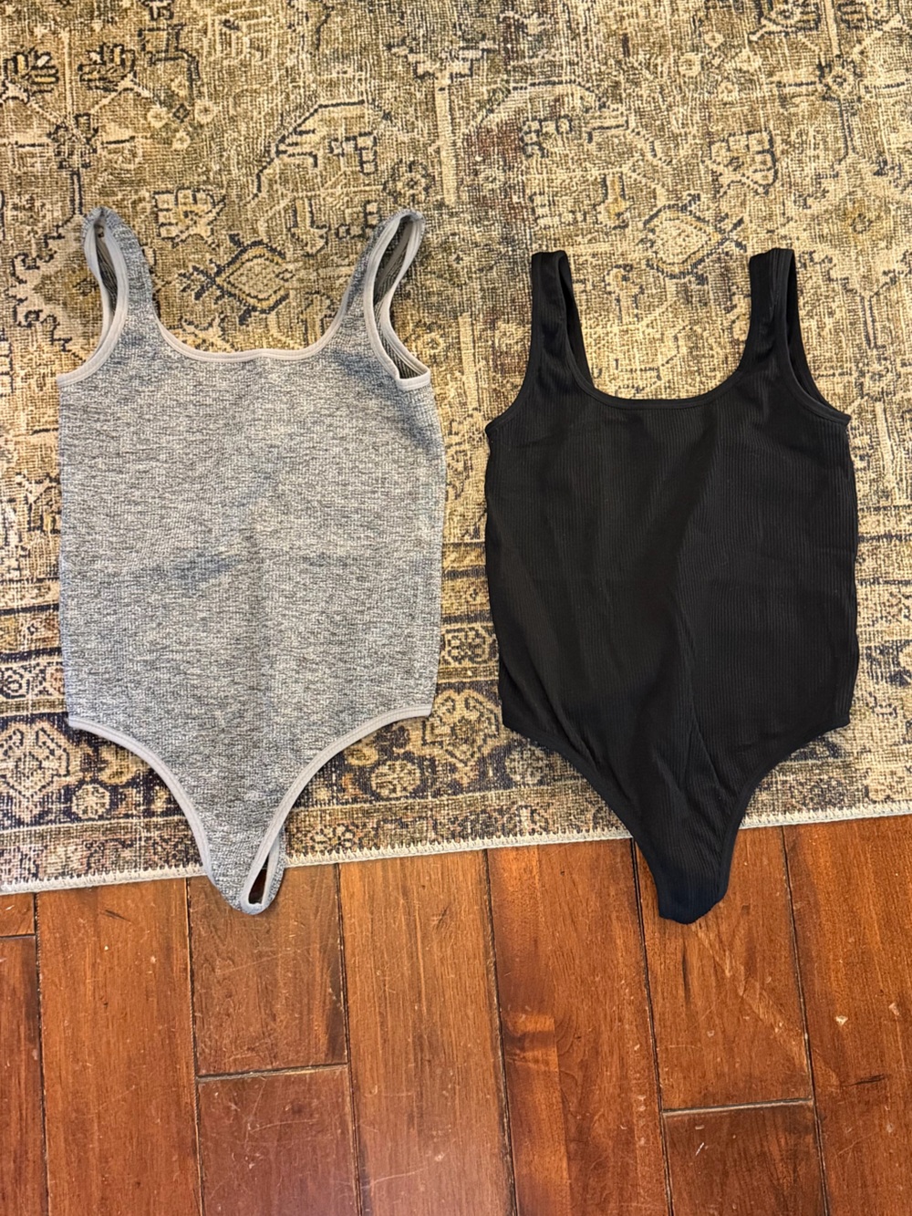 Bundle of 2 Women’s Closie Thong Bodysuits in Black and Heathered Gray | Sz L